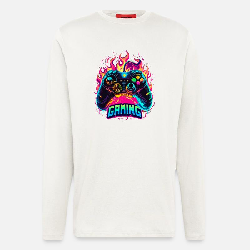 Gaming Controller Flammen Kunst - Langarmshirt - made by SPREAD  - OFF WHITE