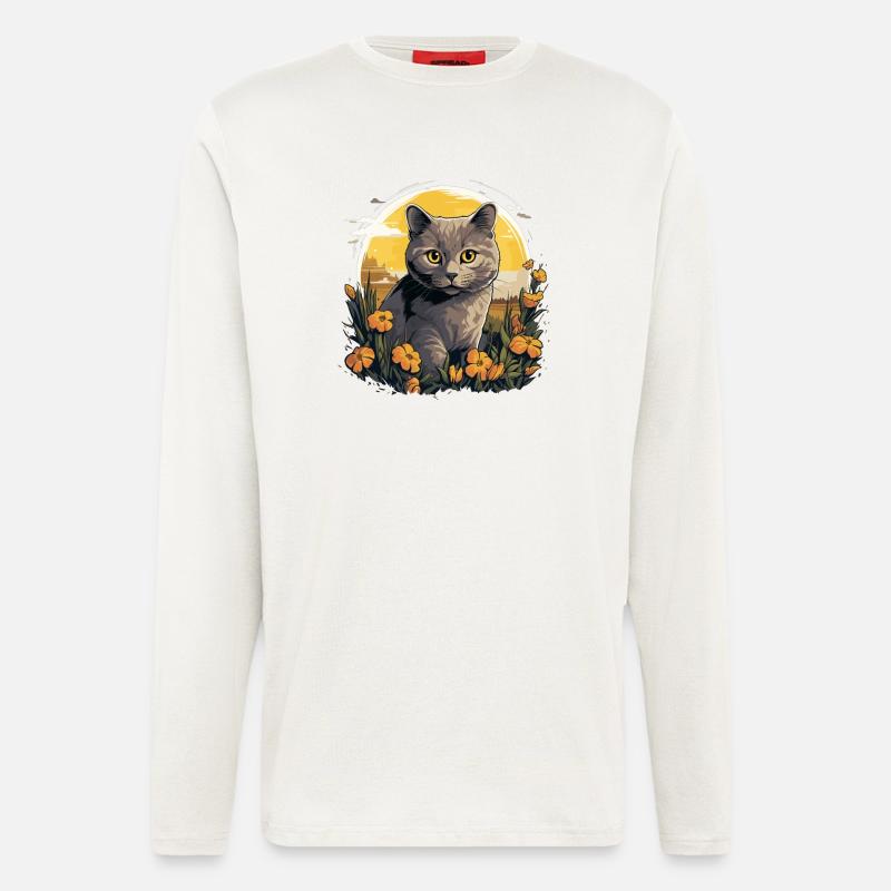 Chartreux Cat Kartäuser Katze - Langarmshirt - made by SPREAD  - OFF WHITE