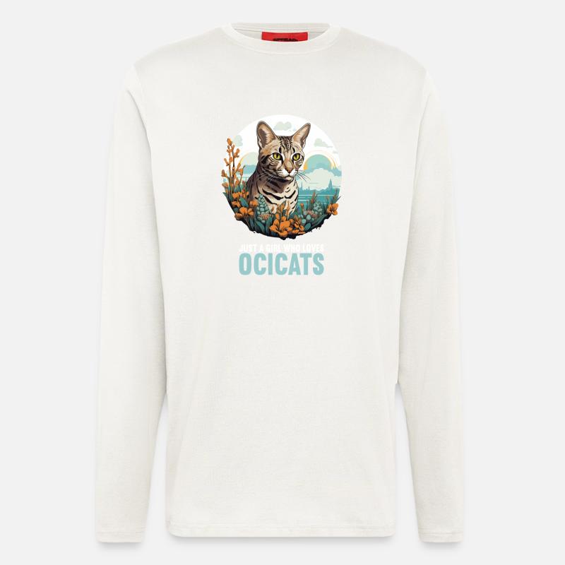 Ocicat Chaton Ocicat Chat - Manches longues bio décontracté fabriqué en UE - OFF WHITE
