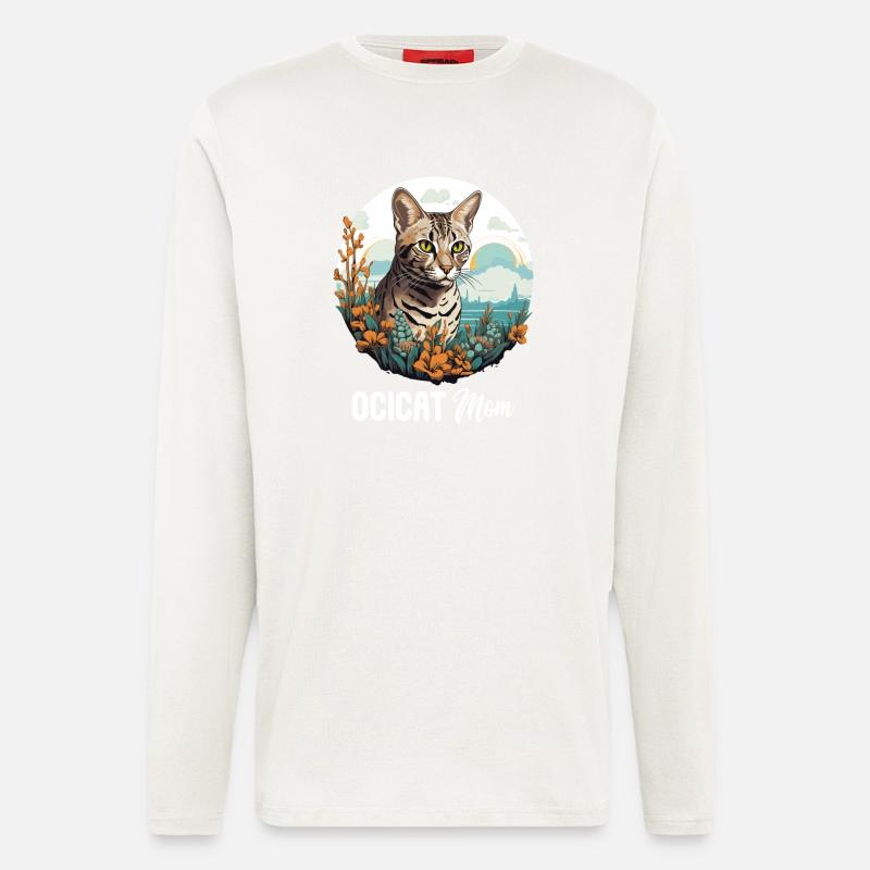 Ocicat Chaton Ocicat Chat - Manches longues bio décontracté fabriqué en UE - OFF WHITE
