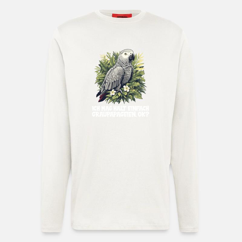 Perroquets gris d’Afrique - Manches longues bio décontracté fabriqué en UE - OFF WHITE