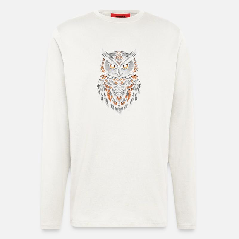 Orange Geometrische Eule - Langarmshirt - made by SPREAD - OFF WHITE