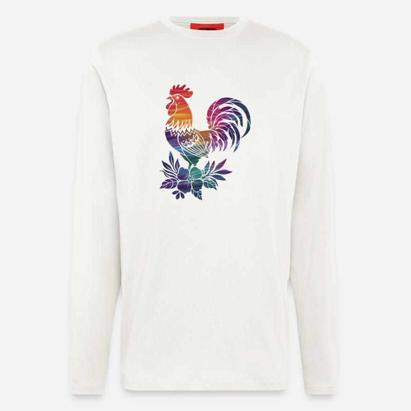 Bunter Hahn mit Blumen - Langarmshirt - made by SPREAD  - OFF WHITE