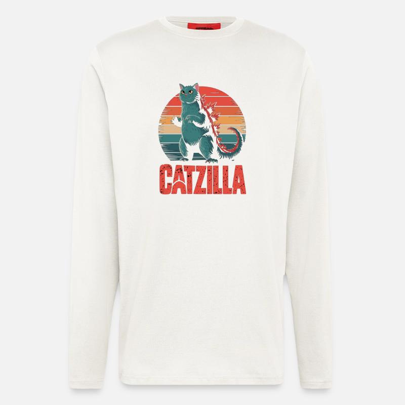 Monsterkatze im Retro-Stil - Catzilla - Langarmshirt - made by SPREAD  - OFF WHITE