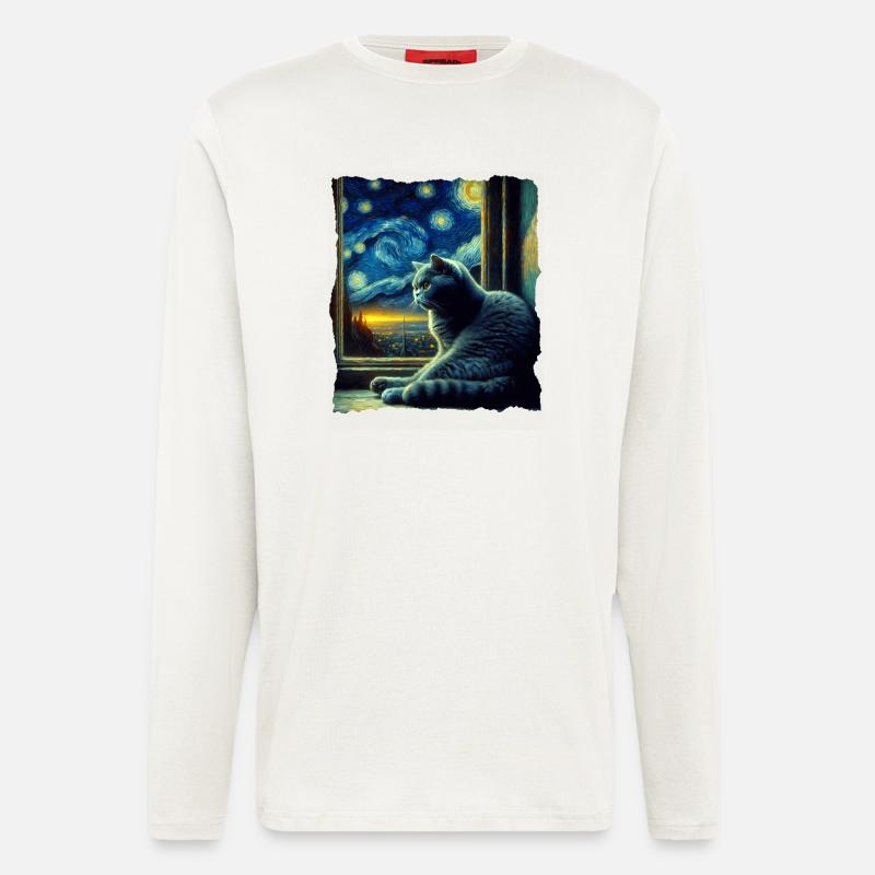 Britisch Kurzhaar Katze Starry Night - Langarmshirt - made by SPREAD  - OFF WHITE