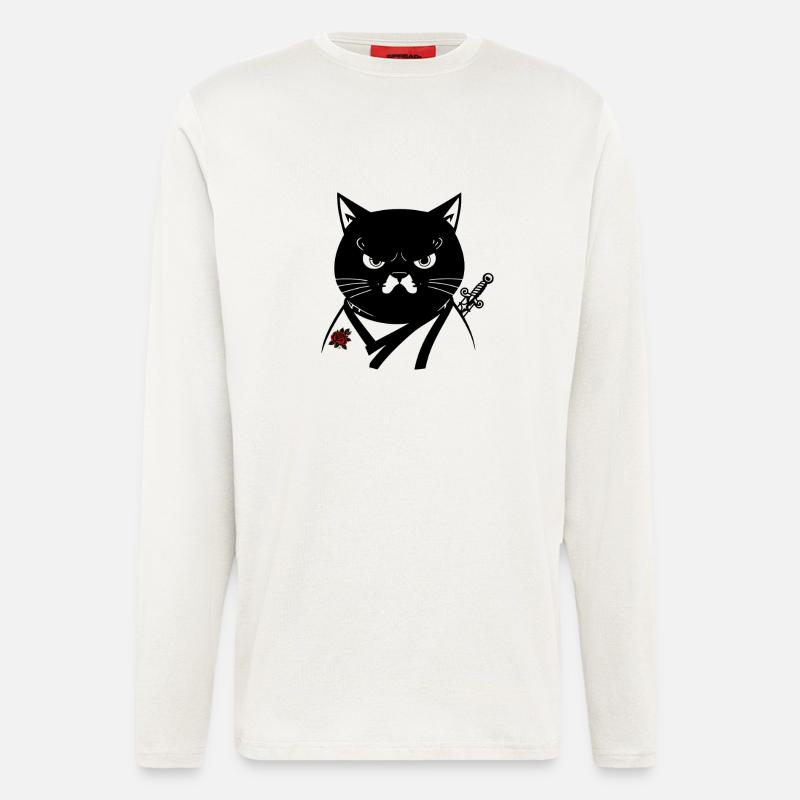 Die Samurai-Katze, die Bushido-Katze - Langarmshirt - made by SPREAD  - OFF WHITE
