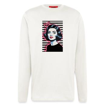 Pop Art Rétro Face Femme Design élégant - Manches longues bio décontracté fabriqué en UE - OFF WHITE - Devant