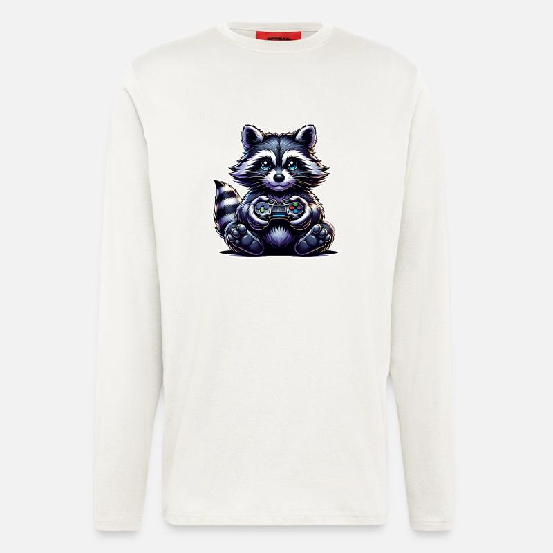Waschbär Gamer Gaming Nerd - Langarmshirt - made by SPREAD - OFF WHITE