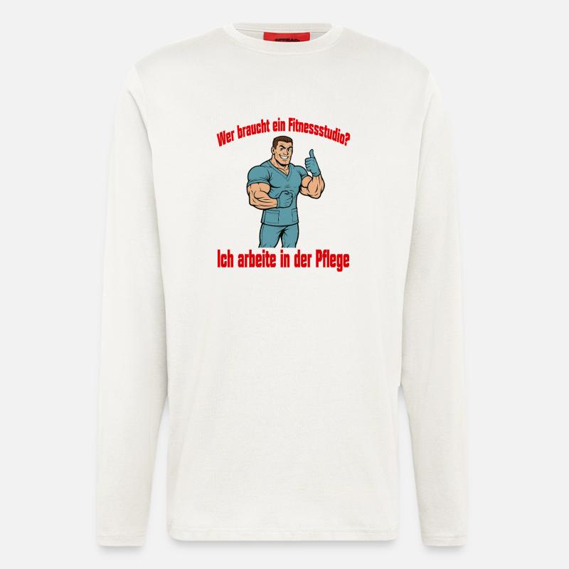 Wer braucht ein Fitnessstudio - Mann - Langarmshirt - made by SPREAD  - OFF WHITE