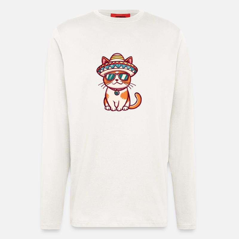 Cat Comic Funny Sombrero - Longsleeve - made by SPREAD  - OFF WHITE