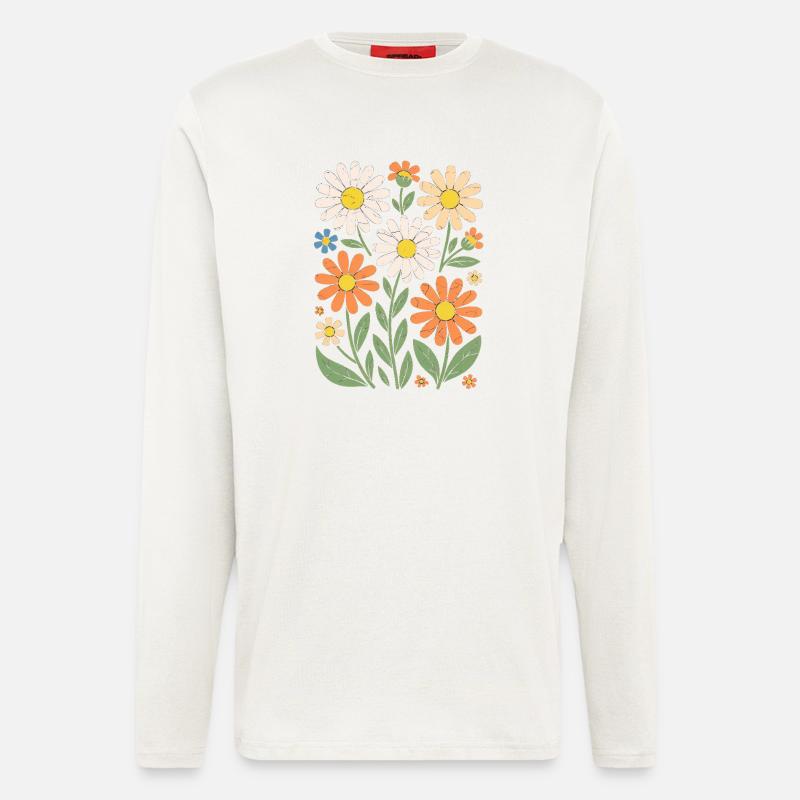 Boho Retro Gänseblümchen Muster Retro - Langarmshirt - made by SPREAD  - OFF WHITE