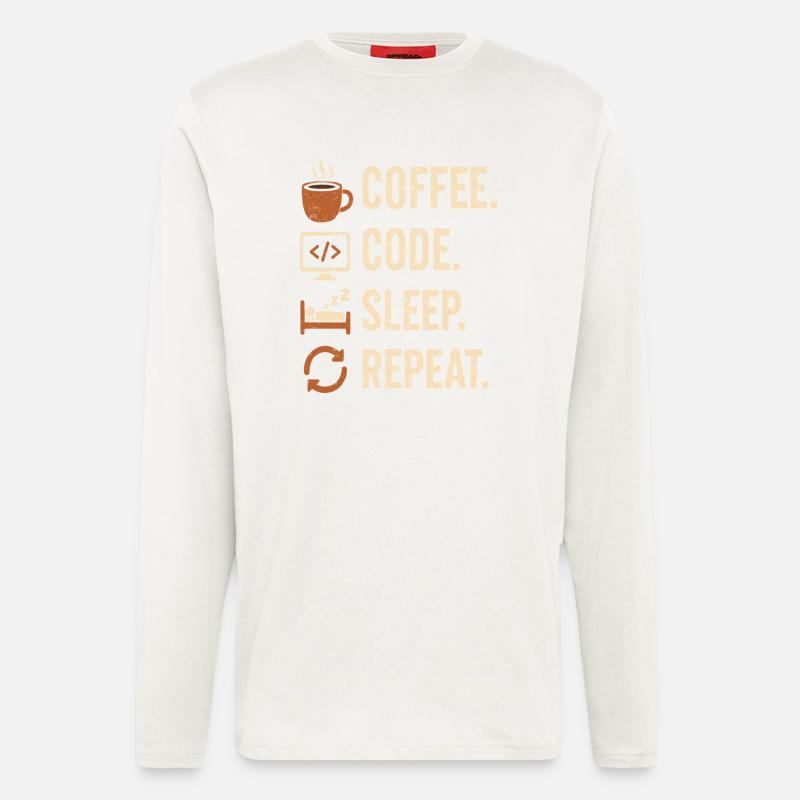 Geek-Coder-Routine – Kaffee, Code, Schlaf, mehr - Langarmshirt - made by SPREAD  - OFF WHITE