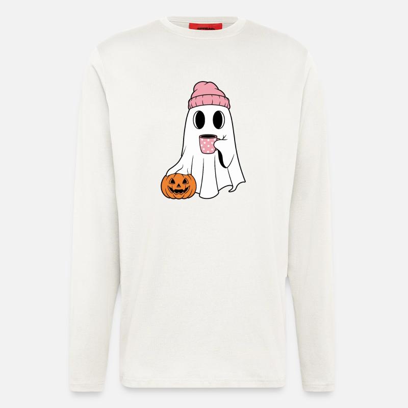 Cute Ghost Drinking Coffee Enthusiast - Longsleeve - made by SPREAD  - OFF WHITE
