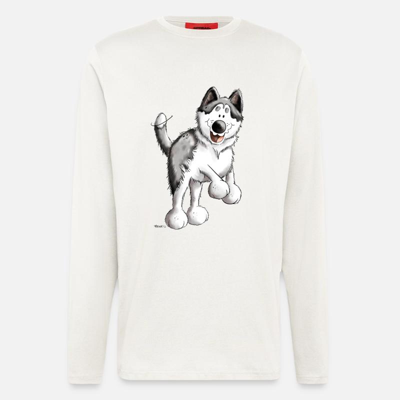 Fröhlicher Husky - Langarmshirt - made by SPREAD  - OFF WHITE
