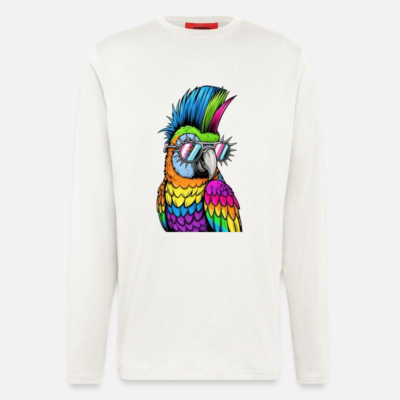 Farbenfroher Disco-Parrot mit Sonnenbrille - Langarmshirt - made by SPREAD  - OFF WHITE