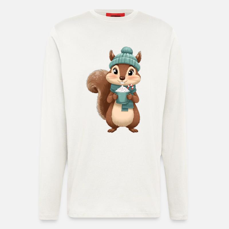 Winterliches Eichhörnchen mit Heißgetränk - Langarmshirt - made by SPREAD  - OFF WHITE
