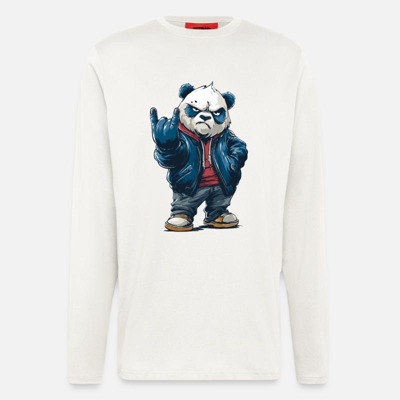 Rockiger Panda mit "Rock On"-Pose - Langarmshirt - made by SPREAD  - OFF WHITE