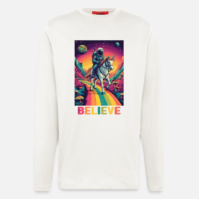 Astronaut auf Regenbogen-Einhorn - Langarmshirt - made by SPREAD  - OFF WHITE