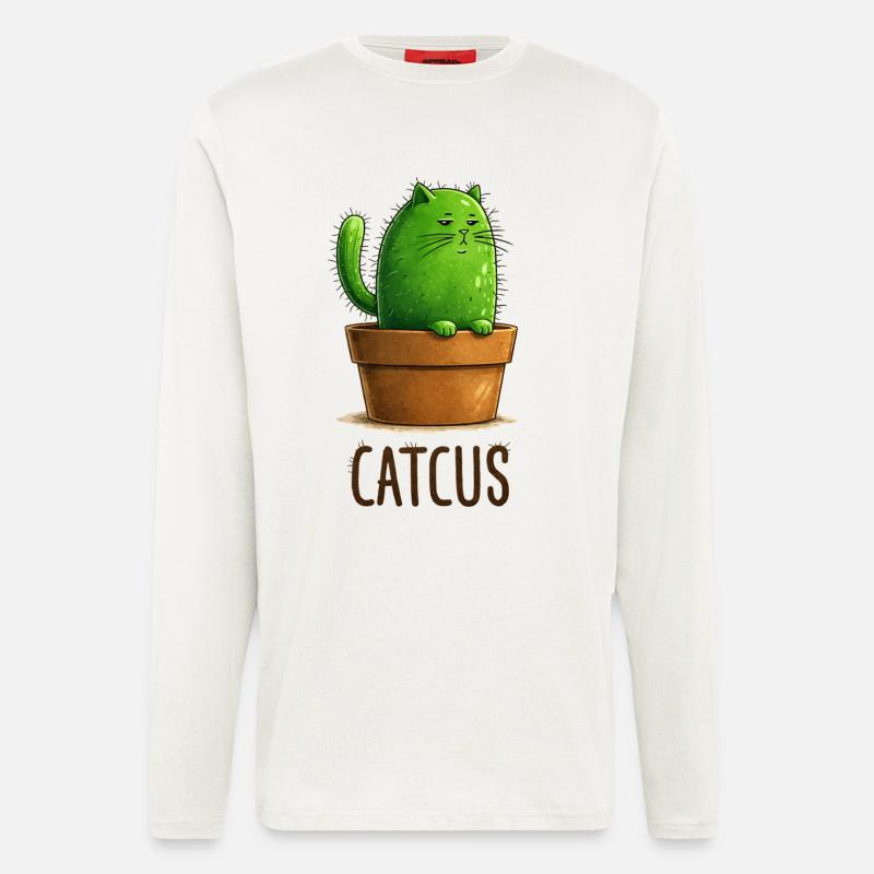 Catcus – Cactus Cat avec Attitude - Manches longues bio décontracté fabriqué en UE - OFF WHITE