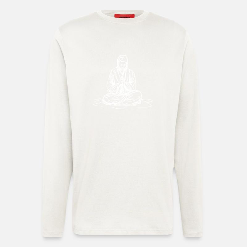 Junger Mönch in tiefer Meditation - Langarmshirt - made by SPREAD - OFF WHITE