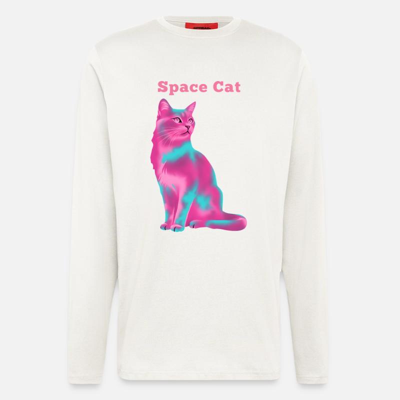 Chat de l’espace - Manches longues bio décontracté fabriqué en UE - OFF WHITE