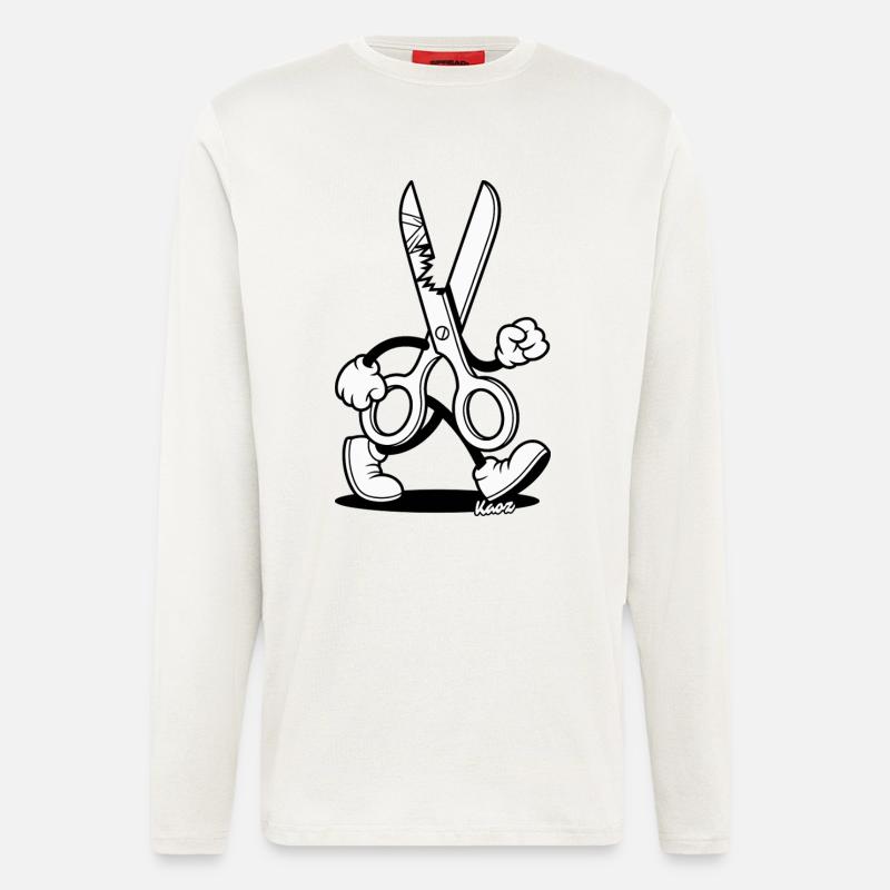 Retro Cartoon: Schere mit Füßen - Langarmshirt - made by SPREAD - OFF WHITE