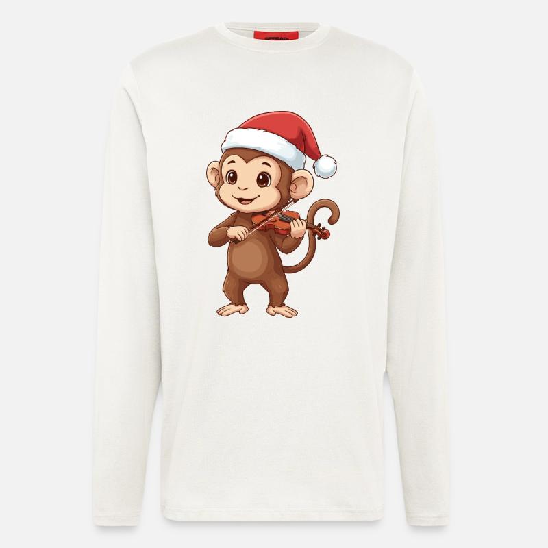 Christmas Monkey Ape Playing Violin Art - Longsleeve - made by SPREAD  - OFF WHITE