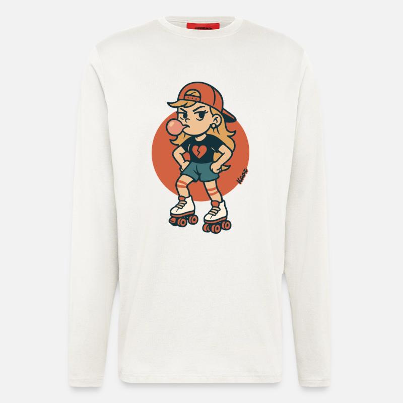 Rollschuh Mädchen mit Kaugummi - Langarmshirt - made by SPREAD  - OFF WHITE