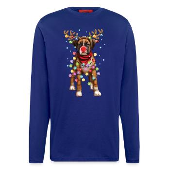 Chien Boxer de Noël - Drôle de cadeau de chiot de Noël - Manches longues bio décontracté fabriqué en UE - OFF WHITE - Devant