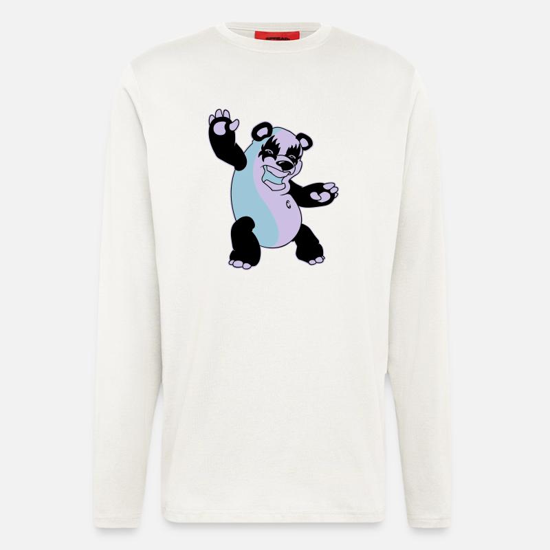 Panda Kiss - Manches longues bio décontracté fabriqué en UE - OFF WHITE