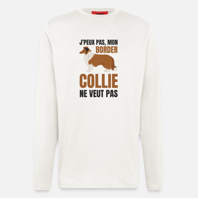 Border collie chien doux - Manches longues bio décontracté fabriqué en UE - OFF WHITE
