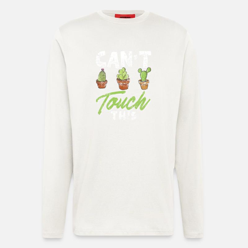 Drôle Cactus Shirt Distressed - Manches longues bio décontracté fabriqué en UE - OFF WHITE