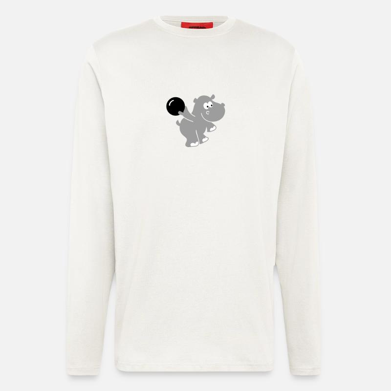 Bowling Hippo - Bowling Hippo cadeau - Manches longues bio décontracté fabriqué en UE - OFF WHITE