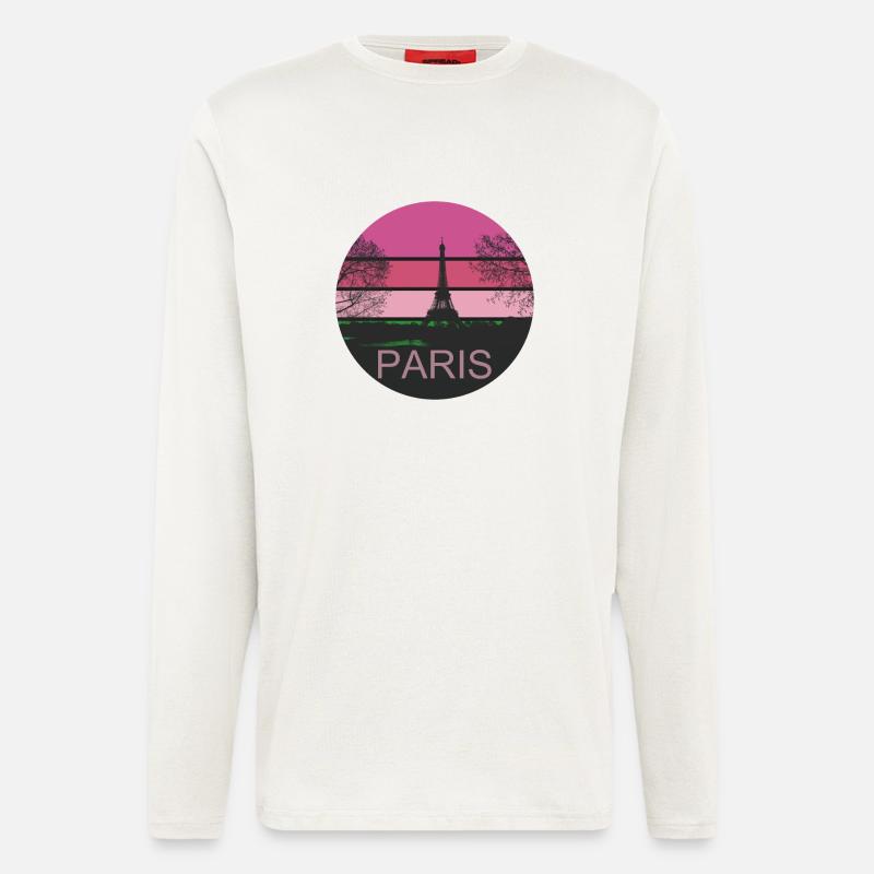 Paris Pink Retro Design - Manches longues bio décontracté fabriqué en UE - OFF WHITE