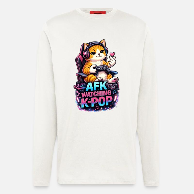 AFK en regardant K Pop - Manches longues bio décontracté fabriqué en UE - OFF WHITE