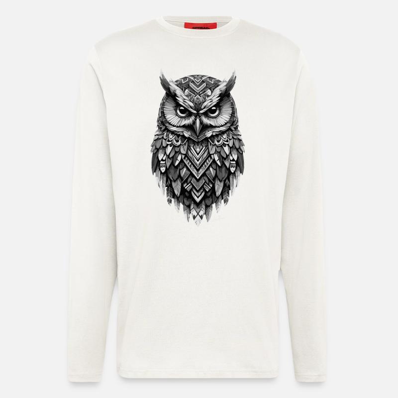 Indian geometric owl - Longsleeve - made by SPREAD  - OFF WHITE