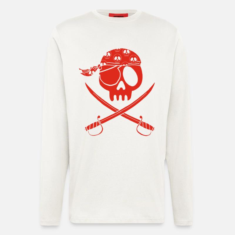 Roter Piratenschädel - Langarmshirt - made by SPREAD  - OFF WHITE