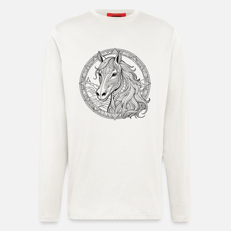 Majestätisches Mandala-Pferd - Langarmshirt - made by SPREAD - OFF WHITE