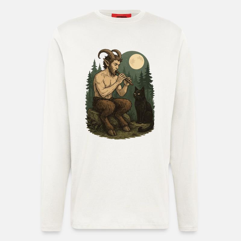 Nachtwald Dämon Flöte Faun - Langarmshirt - made by SPREAD  - OFF WHITE