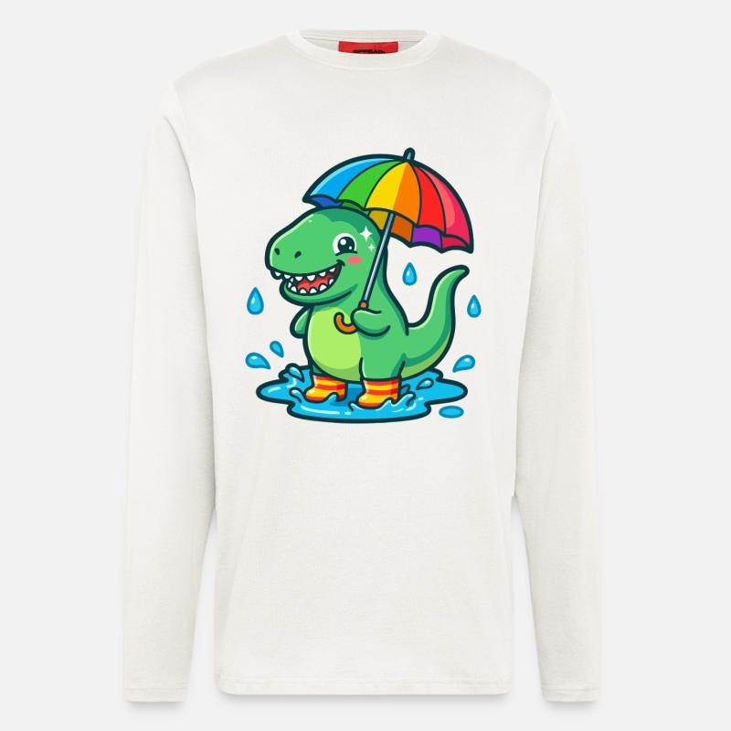 Dino mit buntem Regenbogenschirm - Langarmshirt - made by SPREAD  - OFF WHITE