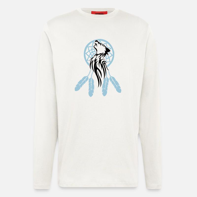 wolf_traumfaenger_002 - Manches longues bio décontracté fabriqué en UE - OFF WHITE