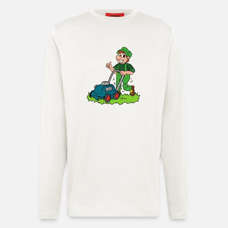 Gärtner mit Rasenmäher - Langarmshirt - made by SPREAD - OFF WHITE