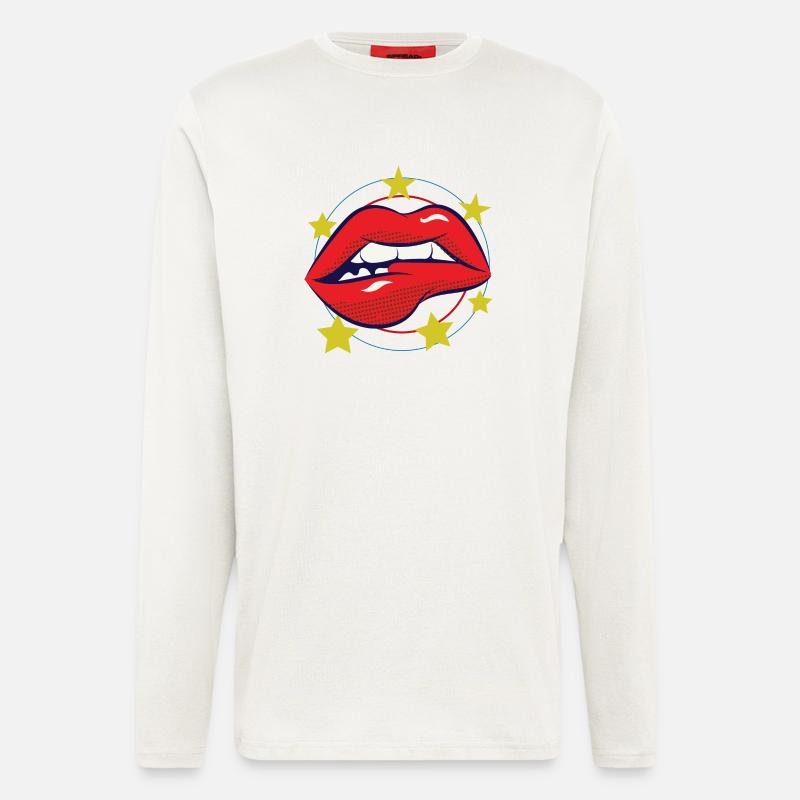 BOUCHE LÈVRES PopArt Comic - Manches longues bio décontracté fabriqué en UE - OFF WHITE
