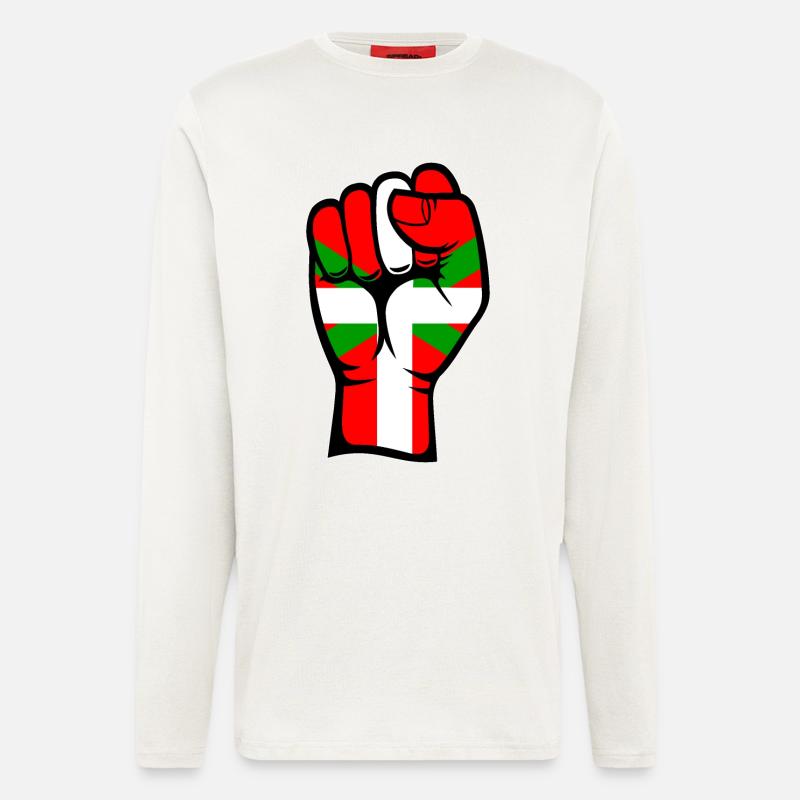 Poing drapeau basque - Manches longues bio décontracté fabriqué en UE - OFF WHITE