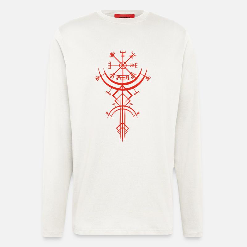 Rotes Symbol eines Wikinger-Kompasses - Langarmshirt - made by SPREAD  - OFF WHITE