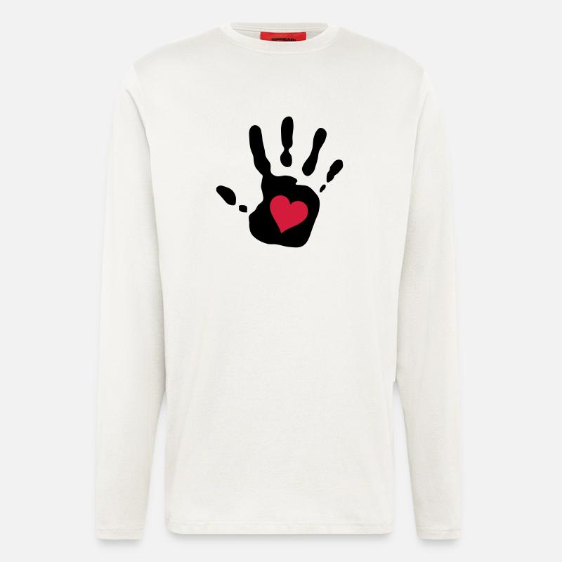 Handabdruck rotes Herz - Langarmshirt - made by SPREAD  - OFF WHITE