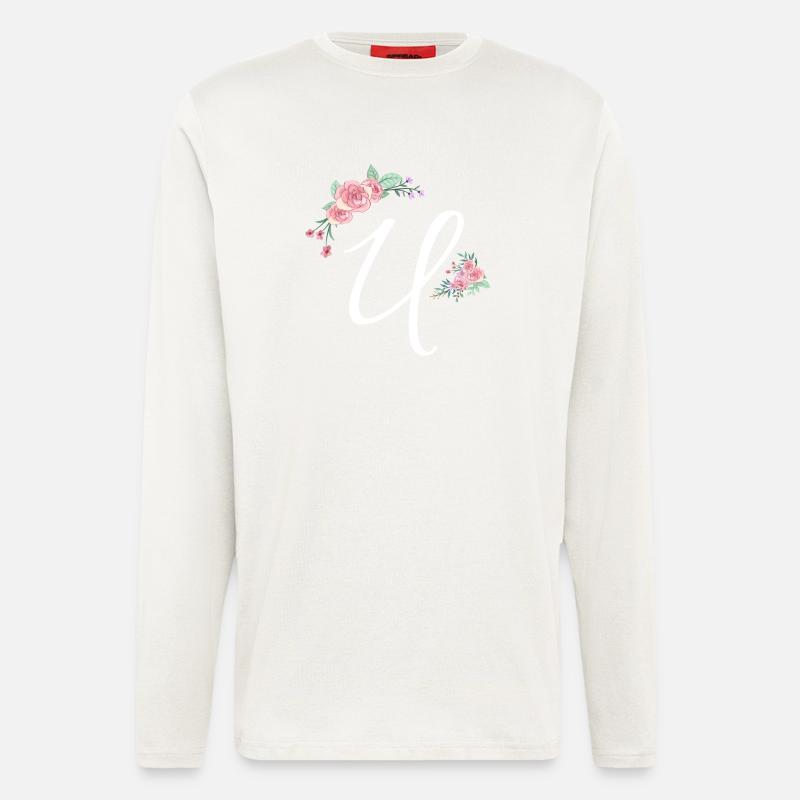 Lettre u fleurs - Manches longues bio décontracté fabriqué en UE - OFF WHITE