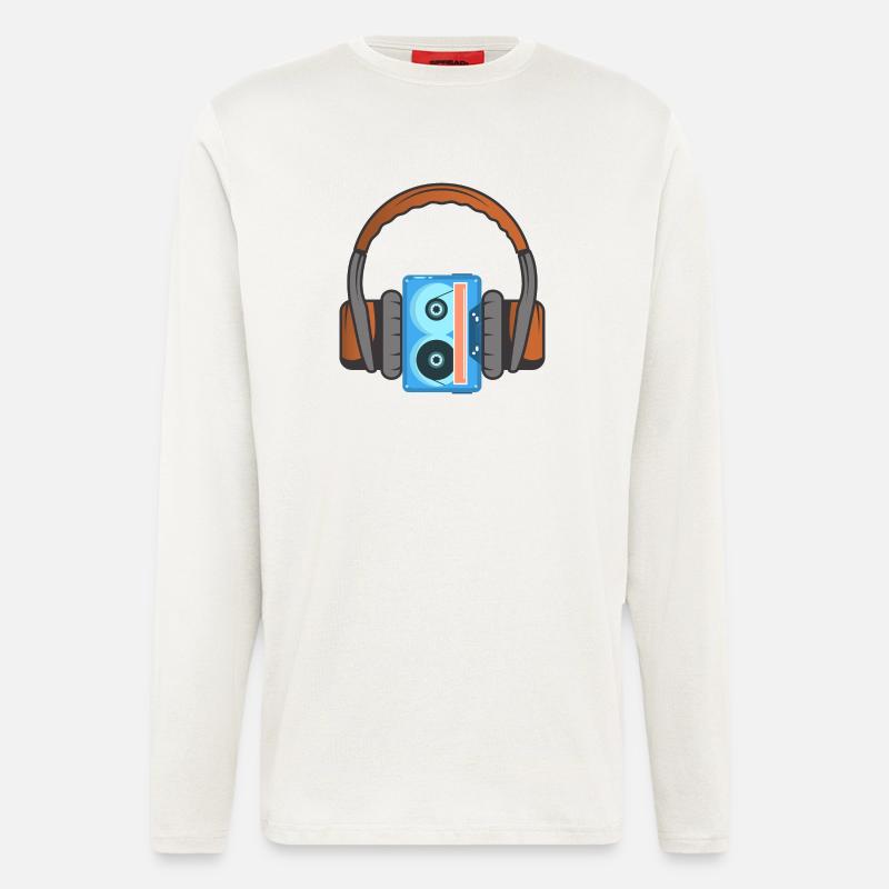 Kopfhörer und Audiokassette - Langarmshirt - made by SPREAD  - OFF WHITE