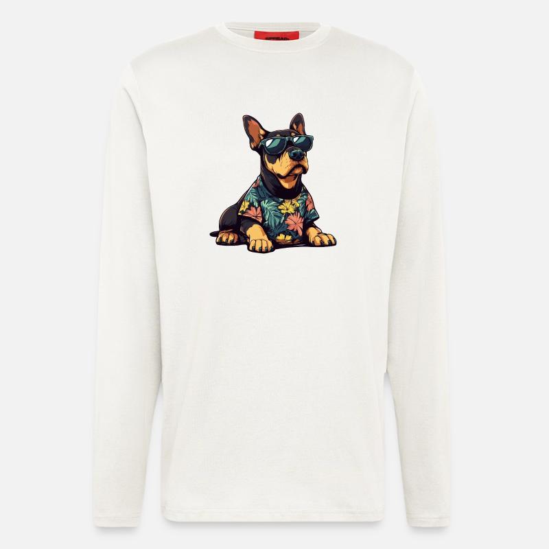 Dobermann Hund Cool Sommer - Langarmshirt - made by SPREAD  - OFF WHITE