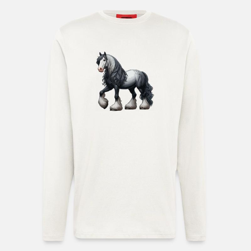 Pecheron Pferd grau weiß - Langarmshirt - made by SPREAD  - OFF WHITE